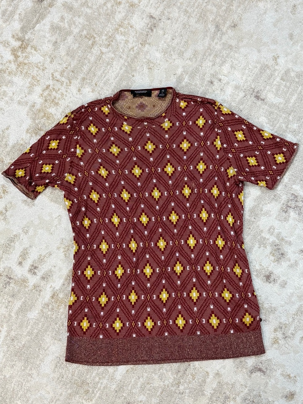Scotch & Soda Retro Style Maroon Short-Sleeve Knit Shirt